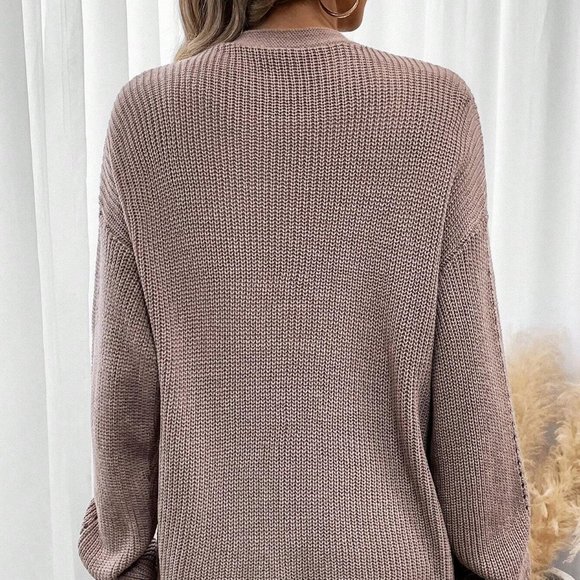 Dusty Purple Casual Womens Drop Shoulder Open Front Cardigan - Picture 3 of 5